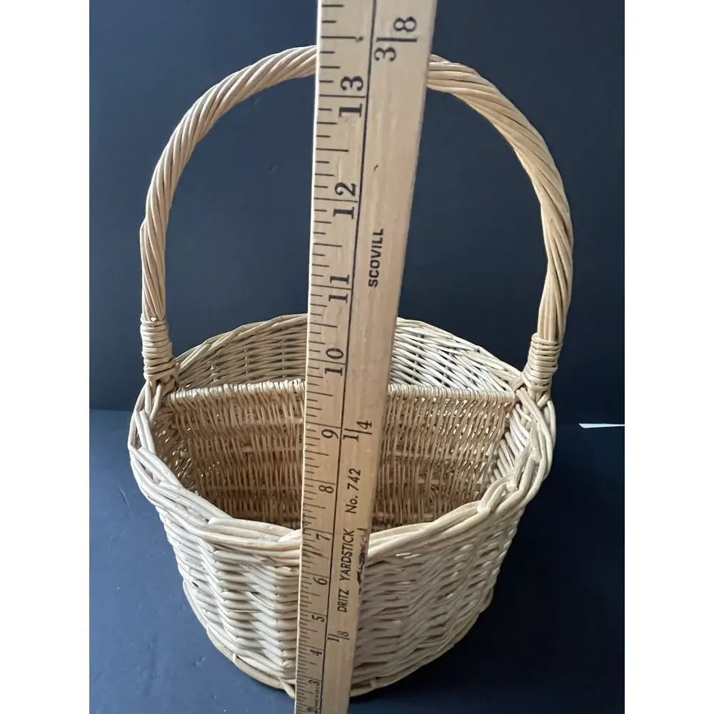 Vintage Wine Bottle Basket Sectioned Holder Wicker Straw Handle Picnic Cocktail